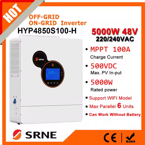 SRNE 5KW 48VDC 220/240VAC Single Phase Hybrid Solar Inverter Off-grid/On-grid Inverter Mppt 100A Cha