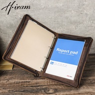 Hiram Genuine Leather Crazy Horse Leather A4 notebook cover with pen slot for iPad 11 inch Multifunc