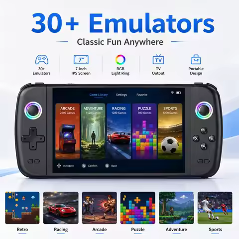 Reebolnic M27 Retro Handheld Game Console 7 Inch IPS Screen 4000mAh Battery 30+ Simulators Built-in