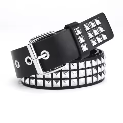 Square bead rivet belt, metal pyramid belt, men's and women's punk hardware denim belt, Y2K belt