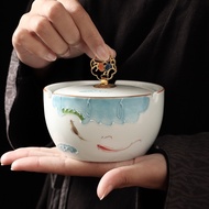 [New Tea Set] hand-painted ashtray household living room ceramic ashtray with lid non-slip carving pattern ashtray 0U6U