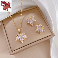 Original 916 gold full diamond maple leaf banquet earrings necklace set