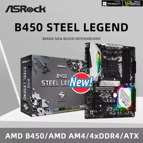 ASRock Brand New B450 STEEL LEGEND Motherboard Support Ryzen 5 5600 5600G R7 5700X3D 5800X CPU 4xDDR