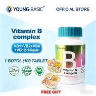 HALAL KKM 9YOUNG-BASIC Vitamin B Complex Energy Support Vitamins B12 B1 B2 B6 Supplement 100 Tablets