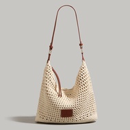 Alo Ygvu Woven Hollow Bag Womens Summer Seaside Vacation Travel Tote Bag Beach Bag Shoulder Armpit B