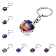 Universe Galaxy Planet Keychain Round Double-Sided Crystal Ball Pendant Keychain Galaxy Metal Keycha