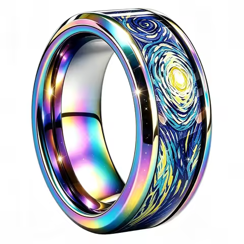 NTAG216 Chip Ring,Stainless Steel Material Starry Sky Canvas Style NFC Smart Ring Programmable 888 B