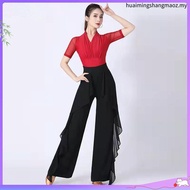 Dance since wide-legged pants waist trousers falbala joker hang down feeling acr舞蹈阔腿裤子女高腰裤子荷叶边百搭垂坠感练
