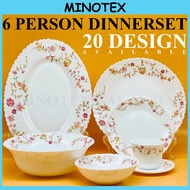 Opal 32pcs Round Dinner Set Kaca Opal Floral Round / Set Makan 6 Orang / 32PCS Opal Glass Dinner Set