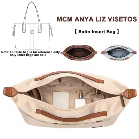 EverToner Satin Insert Storage Bag for MCM Anya Liz Visetos Tote Insert Organizer Bag Cosmetic Bag H