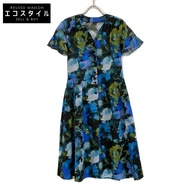 Jun Ashida 藍色 P09231 棉混紡格紋碎花連身裙，7 碼（二手）