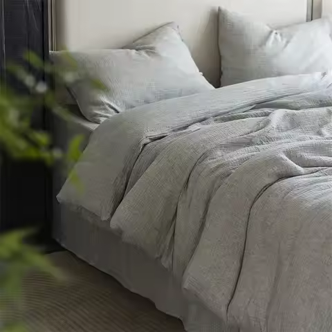 Natural Health Cotton And Linen Bedding Set Plain Color Super Soft Breathable Double Queen King Duve