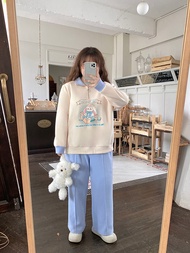 กางเกงวอร์มทรงตรงหนาบุขนแกะฤดูใบไม้ร่วง/ฤดูหนาว กางเกงขายาวทรงหลวมสำหรับผู้หญิงไซส์ใหญ่ กางเกงขายาวท