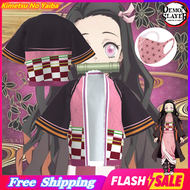 Free Face Mask Demon Slayer Cosplay Costume Kimetsu No Yaiba Kamado Nezuko Kids Girls Women Kimono Robes Cape Pretend to play Halloween Costumes ชุดคอสเพลย์ เสื้อดาบพิฆาตอสูร เด็กผู้ใหญ่เสื้อคลุมชุดนอนกิโมโน แกล้งเล่นชุดฮาโลวีน