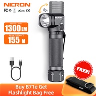 NICRON B71e ไฟฉาย LED/B71/N9แบบแฮนด์ฟรีคู่เชื้อเพลิง90องศาบิดฐานตั้งกล้องแบบปรับเลื่อนได้1300/1000ลู