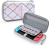 Mumba Deluxe Ulta Slim Hard Shell Travel Case for Nintendo Switch - holds 10 Game Cartridges -Pink Marble