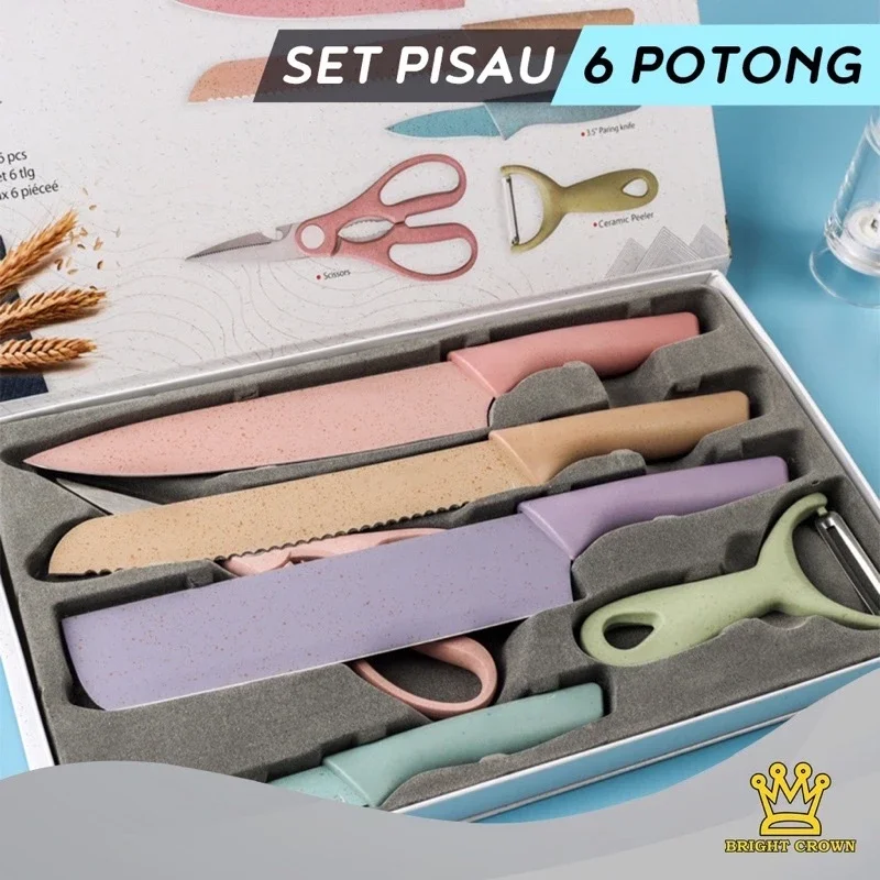 pisau set 6in1 kitchen knife pisau dapur bahan stainless steel