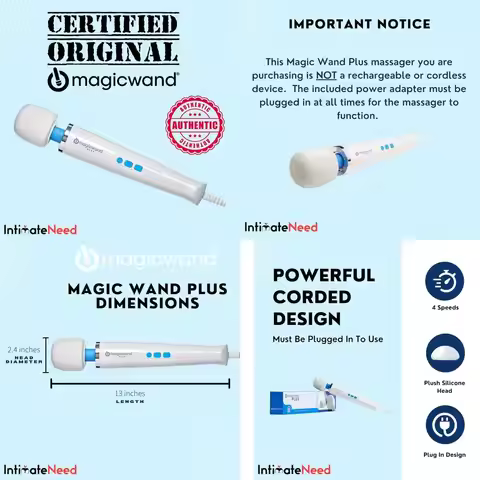 Authentic Hitachi Magic Wand Massager Plus HV-265 Vibrator, Plug-in (NOT Cordless) Hitachi Wand with