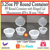 [READY STOCK] 3.25oz PP Round Container with Hinged Lid-95ml / Disposable Sauce Container (50pcs)