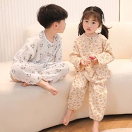 Children's Pajamas Home Clothes Baby Cartoon Gauze Boys Girls Cotton Gauze Ankle-Length Sleeve Home 