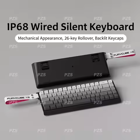 FURYCUBE IP68S 3-Mode Silent Membrane Keyboard Mechanical Feel 68 Keys Portable Streamer Design Gami