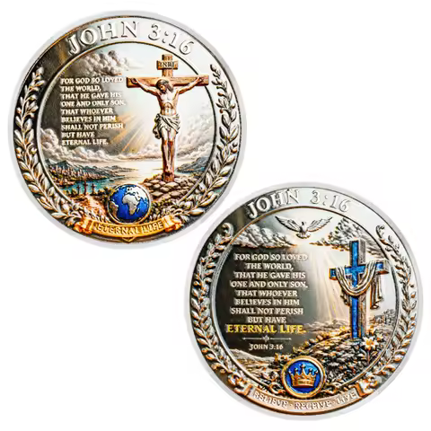 1pc Bible John 3:16 Christian Commemorative Coin Eternal Life Jesus Crucifixion Cross Religious Chal
