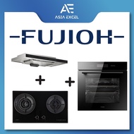 FUJIOH FR-MS2390R 90CM SLIMLINE HOOD + FUJIOH FH-GS7020 SVGL 2 BURNER INNER FLAME GLASS GAS HOB + FUJIOH FV-EL63 72L BUI