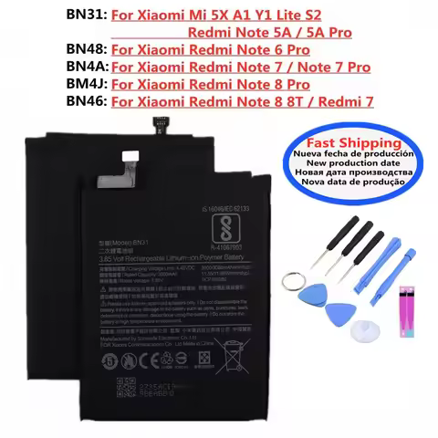 BN31 BN48 BN46 BM4J BN4A Battery For Xiaomi Redmi Note 5A Pro / 6 Pro / 7 Pro / 8 Pro 8T 7Pro Mi 5X 