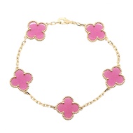 【二手】梵克雅寶 (Van Cleef & Arpels) 復古 Alhambra 粉色琺瑯五件套手鍊 VCARPQZI00 手腕尺寸 17.5cm K18（黃金）復古 Alhambra 粉色琺瑯五件