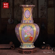 Hexagonal Enamel Porcelain Vase with Design of Flowers and Birds Jingdezhen Ceramic Floor Vase Home Living Room Decorati