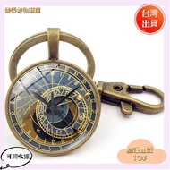 Pendant Clock Shape Retro Prague Astronomical Keychain Time Gem Lobster Clasp Key Ring Ornaments