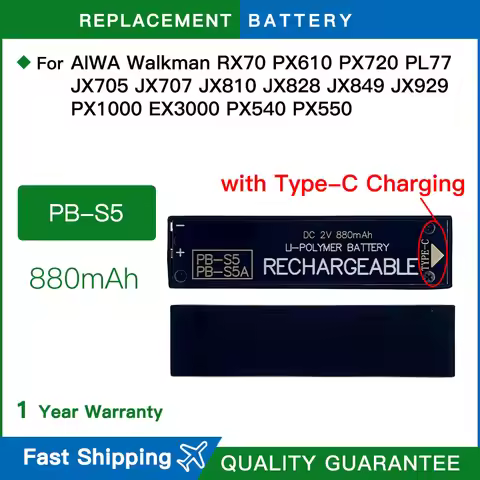 PB-S5 PB-S5A new Battery For Aiwa Walkman RX70 PX610 PX720 PL77 JX705 JX707 JX810 JX828 JX849 JX929