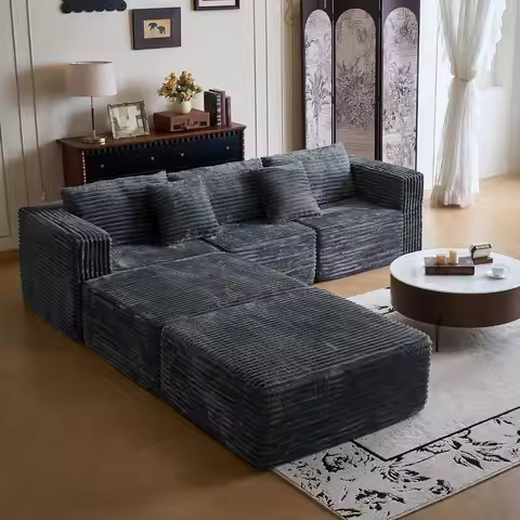 110" ular Sectional Couch with 2 Movable Ottoman, Cloud Soa Couches or Living Room, haped Deep Seat 