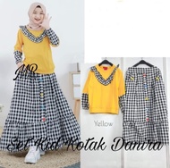 Setelan Rok Anak Perempuan Kotak Umur 6 - 12 Tahun Danira Baju - Merah M (6-8 Thn)