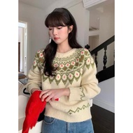 C456-Freeters Olive Green Tikka Cream Yellow Loose Sweater