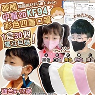 韓國🇰🇷 中童2D KF94彩色四層口罩 (1盒30個,5色可選)