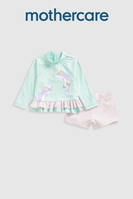 ชุดว่ายน้ำเด็กผู้หญิง Mothercare Dolphin Sunsafe Rash Vest and Shorts Set UPF50+ JL463