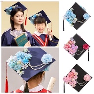 MXBEAUTY DIY Flowers Graduation Cap, Bachelor Trencher Cap Kids Academic Hat with Tassels, Fringe Ad
