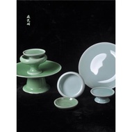 藏瓷閣青瓷供盤佛前供具水杯花瓶果盤干果碟子大小中式陶瓷素食盤