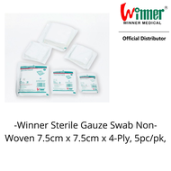 Winner Sterile Gauze Swab Non-Woven 7.5cm x 7.5cm x 4-Ply 5pc/pk