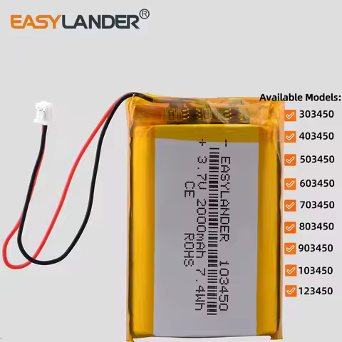 JST 1.25mm 2pin 603450 3.7V 1200mAh Li-Polymer Li-ion Battery Lipo 303450 403450 503450 703450 80345