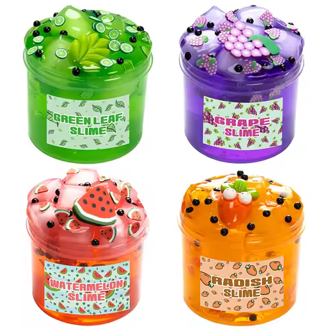 70/300ml Large Crunchy Crystal Slime Kit - Leaf Watermelon Grape Premade Slime Pack Set Non-Sticky J