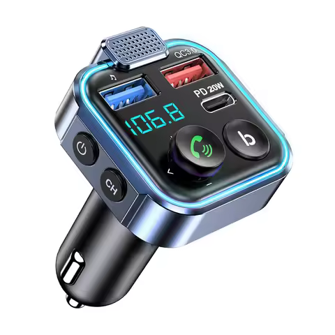 Bluetooth 5.0 FM Transmitter with Type C PD 20W & QC3.0 USB Fast Charger Hands-free Supporting USB M