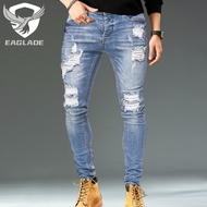 EAGLADE Ripped Skinny Slim Fit Jeans for Men 881 in Light Blue C03