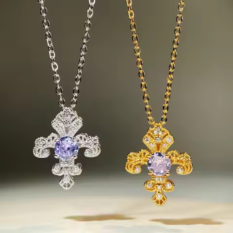 18K Real Platinum PT950 iris flower necklace for women retro 999 real gold versatile clavicle chain 