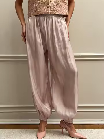 JULISSA MO Casual Loose Lantern Pants Women Black High Waist Solid Long Straight Trousers Female Sum