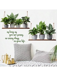 1 conjunto de pegatinas de pared de follaje, calcomanía de plantas artificiales en maceta, pegatinas cuadradas de vinilo, decoración con estilo fresco para la sala de estar y pasillo