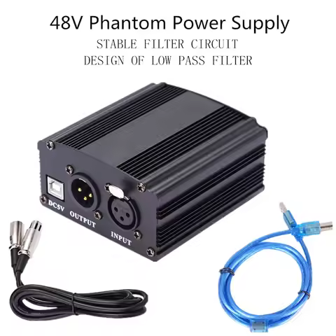 48V Phantom Power Adapter XLR Cable For Condenser Microphone Studio Recording Phantom Power For BM 8