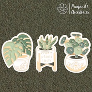 ʕ •ᴥ•ʔ ✿ พร้อมส่ง : เข็มกลัดเซ็ทมอนสเตอร่าและต้นไพเลีย | Monstera &amp; Pilea Peperomioides Tree Enamel Brooch Pin Set.