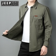 JEEP SPIRIT 1941 ESTD Loose fitting long sleeved shirt washed cotton multi bag work clothes business
